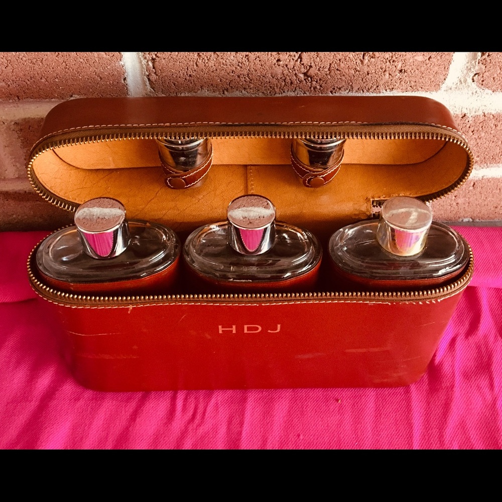 Vintage travel whiskey flask glass bottle set (3)